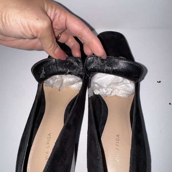 Vis Spiga Women’s Black Suede Block Heel Loafers Size 7 Chain Detail Slip On - Picture 7 of 11